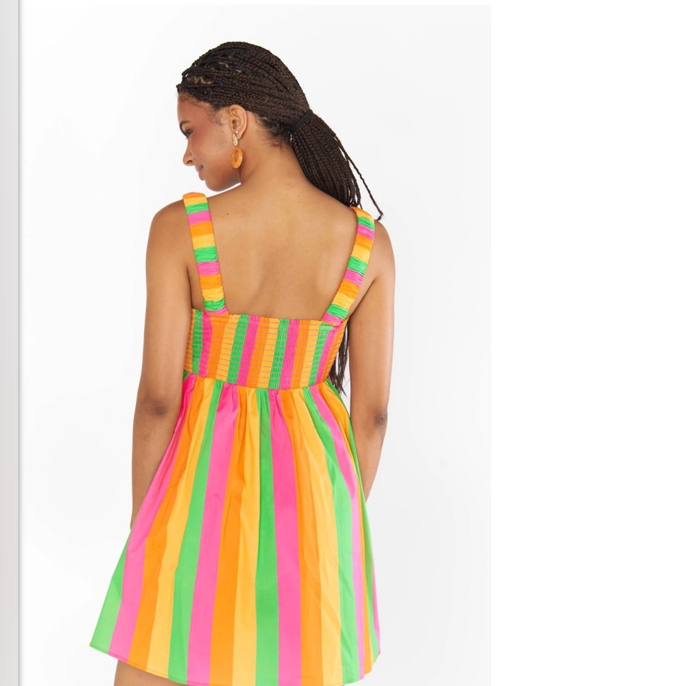 Bright Multi-Stripe Mini Dress - Square Neck, Sleeveless - Picture 2 of 7